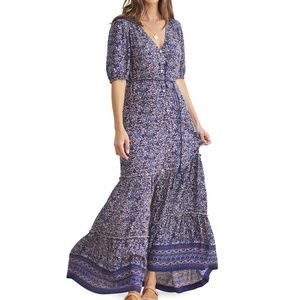 Faherty. Orinda Blue Monserrat Floral Print Maxi Dress